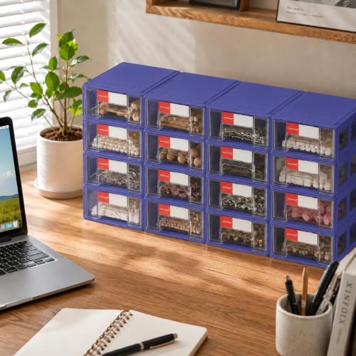 16 Pack Stackable Desk Organizer Drawers for Craft Storage Blue - color: Blue