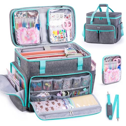 AMOIGEE Large Craft Bag Organizer for Scrapbooking, Sewing & Art Supplies - color: Grey - Teal, size: W/No Wheels