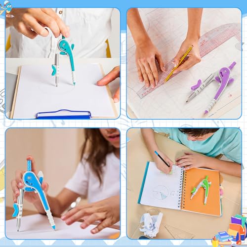 Chengu 48 Pcs Math Geometry Compass Bulk with Pencils 6 Inch, Bright Color - color: Bright Color