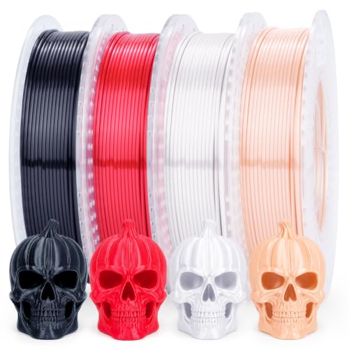 AMOLEN Silk PLA 3D Printer Filament 1.75mm 200g x 4 Spools Bundle, Beige/Red/Black/White High Gloss Metallic PLA for Anime Classic Game Hero, Dimensional Accuracy +/- 0.02mm - color: Black/White/Beige/Red