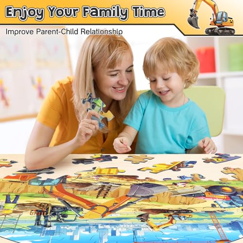 Floor Puzzles for Kids Ages 4-6, Large 70 Piece Construction Puzzles for Kids Ages 6-8 with Excavator Bulldozer Forklift Dumper Truck, Building Site Educational Toy Gifts for Boys Girls Children - style: Construction Site