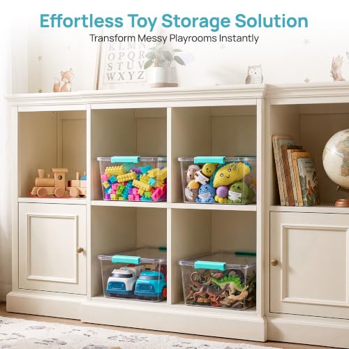 Vtopmart 4 Pack 12 Qt Clear Craft Storage Bins with Lids and Latches - color: Teal, size: 12 Qt