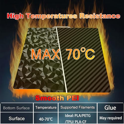 257x257mm 3D Printer Build Plate Smooth PEO+Smooth PET Spring Steel Sheet for Bambu Lab P2S/X2D/X1/X1C/X1E/P1P/P1S/A1 Heated Bed (Carbon Fiber + Diamond Pattern) - size: 257x257mm