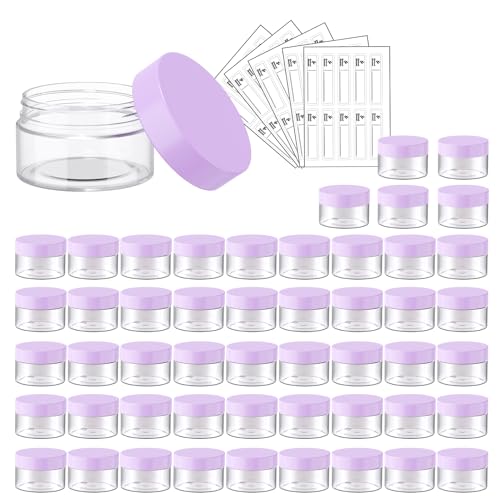 Eternal Moment 50 Pack 1 OZ Plastic Jars Clear Cosmetic Container with Lids - color: Purple Lid, size: 1 Ounce