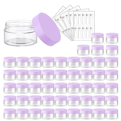 Eternal Moment 50 Pack 1 OZ Plastic Jars Clear Cosmetic Container with Lids - color: Purple Lid, size: 1 Ounce