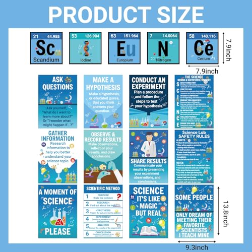 Fankya 17PCS Science Posters for Classroom Scientist Bulletin Board Set periodic table Poster Art Prints Classroom Decoration for Science Lab Elementary Middle High School Wall Art Teacher Supplies