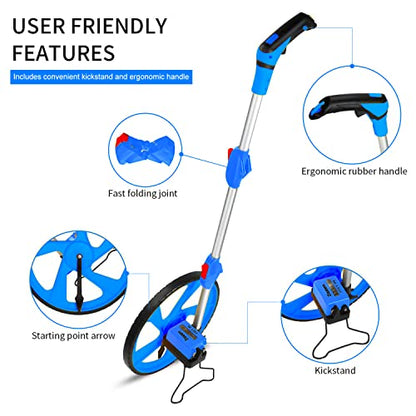 Zozen Measuring Wheel in Feet and Inches, Double Collapsible, 12.5" Blue - color: Blue
