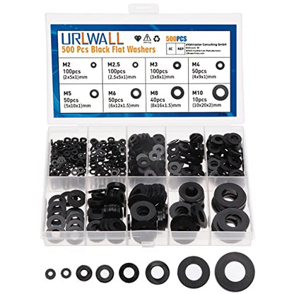 500Pcs Nylon Flat Washer Assortment Set, Washers Metric Sealing Spacer Gasket Ring Washers Set, 8 Sizes - M2, M2.5, M3, M4, M5, M6, M8, M10 (Black) - size: 500black