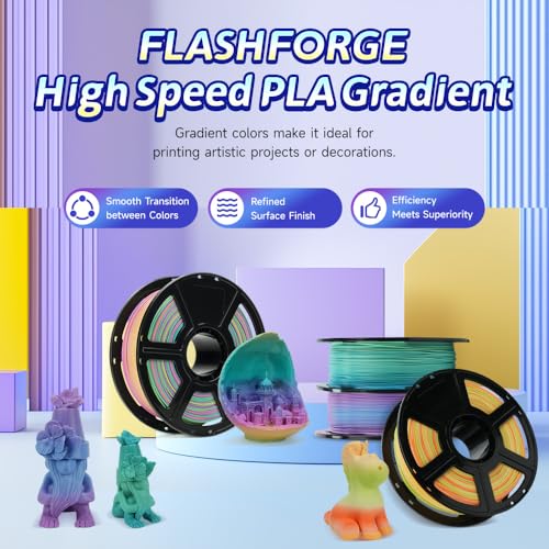 FLASHFORGE Rapid PLA Gradient Filament 1.75mm Rainbow Candy, Transform Colors Smoothly & Fast, High Speed PLA 3D Printer Filament, Experience Exceptional Performance with 500mm/s Fast Printing - color: Rainbow Candy