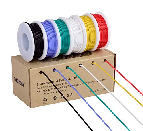 TUOFENG 18 AWG Stranded Wire, 6 Colors, 13.2 ft Each, Tinned Copper - size: 18 AWG Silicone Stranded Wire 6 Colors 13.2ft Each
