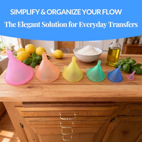 6 Pcs Plastic Funnel Set - Mini/Small/Large Funnels Set for Kitchen, Liquids, Powders, Oils & DIY Projects