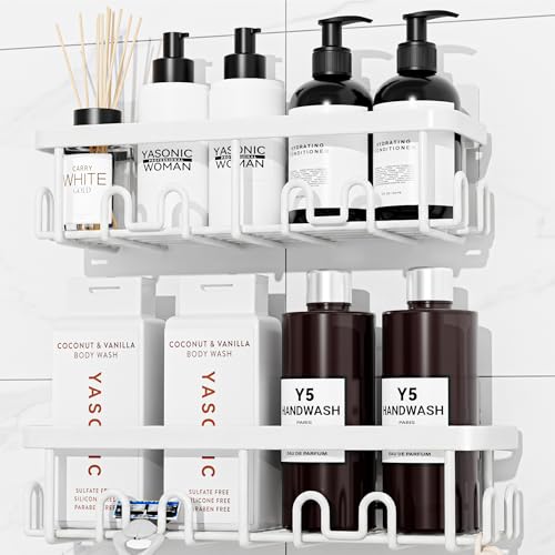 YASONIC Shower Caddy Adhesive, Rustproof Shower Organizer, Wall Shower Rack - color: White