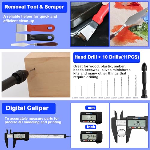 158 PCS 3D Printing Tool Kit, 3D Printing Accessories with Nozzle Cleaning Kit, Deburring Tool, Digital Caliper, Mini Rotary Tool, Smoothing Tools, 3D Printer Tools for Removing Finishing 3D Print - color: 158PCS
