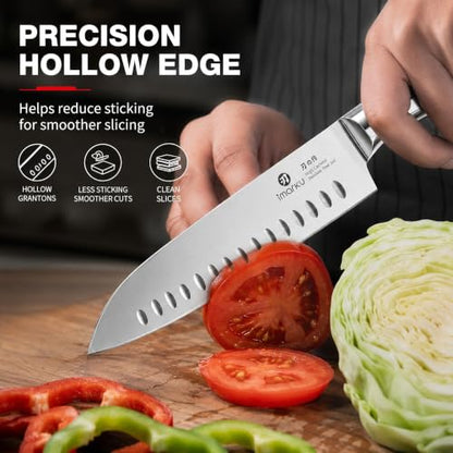 imarku Santoku Knife 7 Inch, Japanese Sharp High Carbon Stainless Steel - color: Brushed Silver