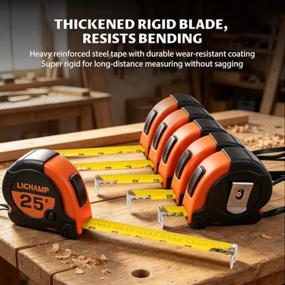 Lichamp 6 Pack 25ft Retractable Tape Measure 1in with 1/8 Fractions, Orange - color: Orange
