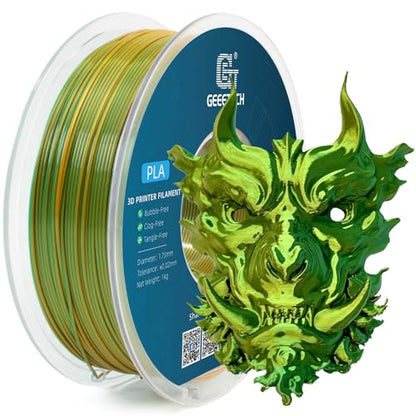 Geeetech 3D Printer Silk PLA Dual Color Filament, Metal-Like Shiny Silk Filament 1.75mm 1kg (2.2lbs) Spool, Dimensional Accuracy +/- 0.02 mm, Silk Yellow Green - color: 1kg Dual Color Yellow-green