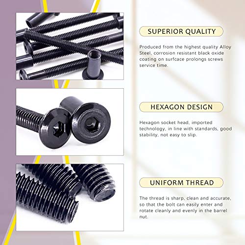 Swpeet 25Pcs M6x80mm Carbon Steel Black Hex Drive Socket Cap Bolts Barrel Nuts Assortment Kit with 1Pcs Allen Wrench, Screw Post Fit for Furniture Countsunk Belt Buckle Leather Binding Bolts - size: M6x80mm