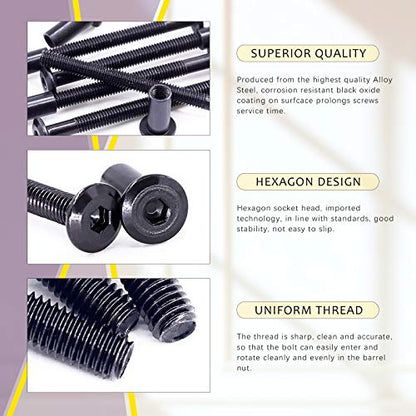 Swpeet 25Pcs M6x80mm Carbon Steel Black Hex Drive Socket Cap Bolts Barrel Nuts Assortment Kit with 1Pcs Allen Wrench, Screw Post Fit for Furniture Countsunk Belt Buckle Leather Binding Bolts - size: M6x80mm