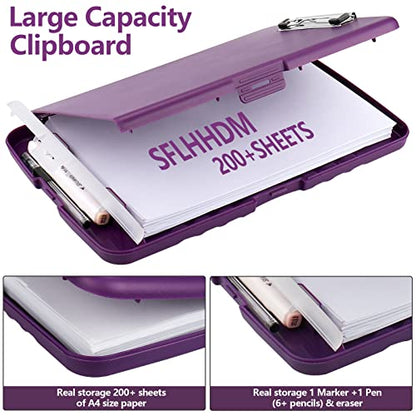 Clipboard with Storage, A4 Binder Nursing Clipboards with Pen Holder, Heavy Duty Storage Clipboards with Low Profile Clip, Clipboard Folder Side-Opening, Smooth Writing Clip Board (Purple) - color: Purple