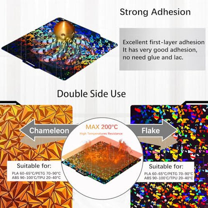 3D Printer Bambu Labs Build Plate for Bambu Lab P2S/X2D/X1C/X1/X1E/P1P/P1S/A1,Double Sided Chameleon+Flake Spring Steel Sheet Plate 257x257mm Flexible Removable Platform Bambu A1 3D Printer Plate - color: Chameleon+Flake