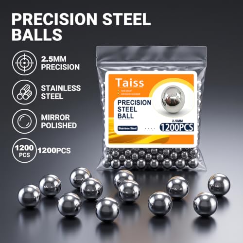 Taiss 1200PCS 2.5mm 304 Stainless Steel Precision Balls,Precision Steel Ball Assortment Kit,Metal Balls - size: 2.5mm