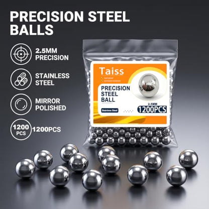Taiss 1200PCS 2.5mm 304 Stainless Steel Precision Balls,Precision Steel Ball Assortment Kit,Metal Balls - size: 2.5mm