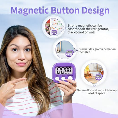 12 Pack Digital Kitchen Timer Magnetic Digital Timer with Big Display Loud Ring Cooking Timers for Kitchen Electronic Timer for Cooking, Bathing, Gym, Break Time, Classroom(12,White,Blue,Purple) - color: White,blue,purple