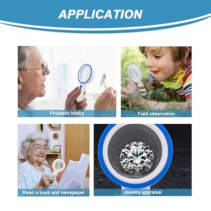 Magnifying Glass with 12 LED Lights, Double Glass Lens Handheld Illuminated Magnifier Reading Magnifying Glass with for Seniors Read, Coins, Stamps, Map, Inspection, Macular Degeneration (Blue) - color: Blue