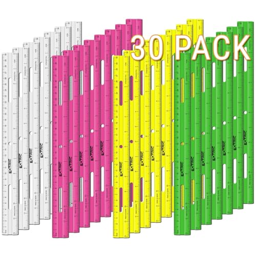 EXTRIC Ruler 12 Inch Clear Plastic Rulers 30 PK Classroom Set Metric Inch
