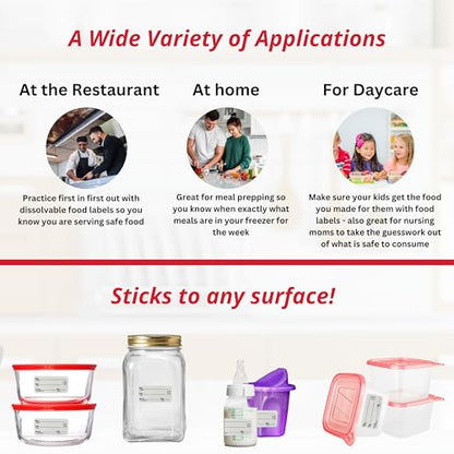 2x1 Dissolvable Food Labels, 1000 Food Container Stickers, Red - color: Red, size: 1000
