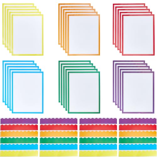 SUPERFINDINGS 50Pcs Science Fair Board Supplies Include 20 Trim Scalloped Bulletin Borders 30 Self Adhesive Presentation Board Subtitles for Classroom Display Boards