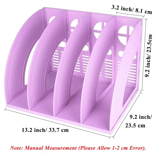 SAYEEC Sturdy Magazine Holder 4 Compartments Plastic Desktop File Organizer File Dividers Office Organizer Storage Document Magaizne Rack Display Box (Purple) - color: Purple-4 Sections