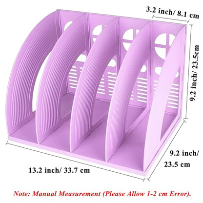 SAYEEC Sturdy Magazine Holder 4 Compartments Plastic Desktop File Organizer File Dividers Office Organizer Storage Document Magaizne Rack Display Box (Purple) - color: Purple-4 Sections