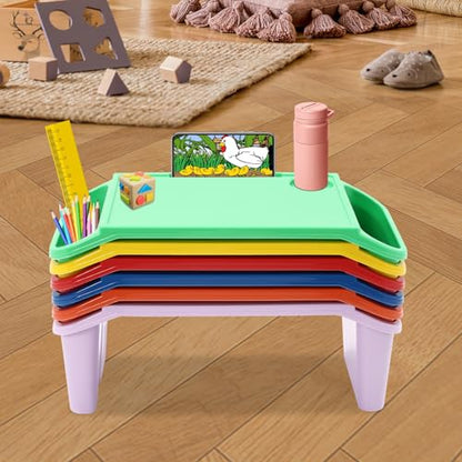 6 pcs Multicolor Kids Lap Tray, Stackable Table with Storage & Cup Holder - color: Red, Green, Yellow, Purple, Orange, Blue,black,white