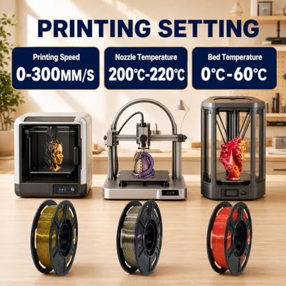 Silk PLA+ Filament 1.75mm, Neatly Wound 250g Spools, ±0.03 mm Dimensional Accuracy, Fits Most FDM 3D Printers, 8-Pack Multicolor PLA Plus Filament, 2KG Total