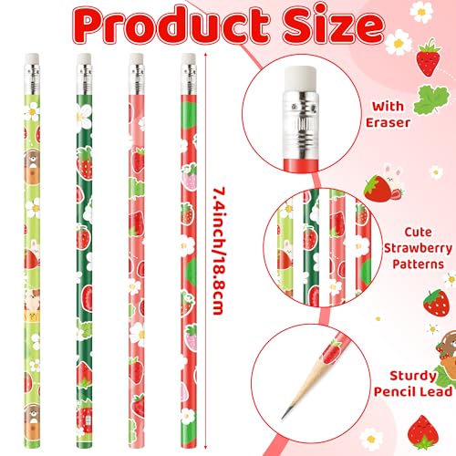 Xqumoi 60Pcs Strawberry Pencils with Eraser - Cute Fruit Theme #2 HB Pencils, School Classroom Student Rewards Back to School Office Supply Party Goodie Bag Fillers Stuffers Birthday Party Favors - style: Strawberry