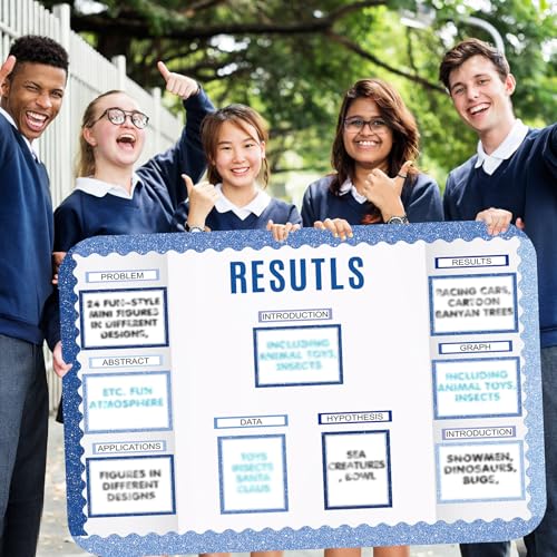 Sinload 92 Pcs Science Fair Board Supplies 60 Trim Scalloped Poster Boards 18 Presentation Subtitles 6 Project Titles 8 Letter Sticker for Classroom Display Boards(Glitter Blue,Wave) - color: Glitter Blue, style: Wave