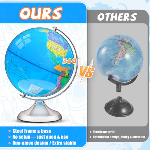 8" World Globe for Kids & Adults with Stable Heavy Metal Base