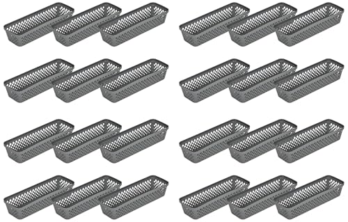 Glad Plastic Storage Basket Set - Multipurpose Drawer Trays, Kitchen Pantry Containers, and Bathroom Bins - Narrow Organizers, Grey, 6 Count (Pack of 4) - color: Grey, size: Narrow (Pack of 4)