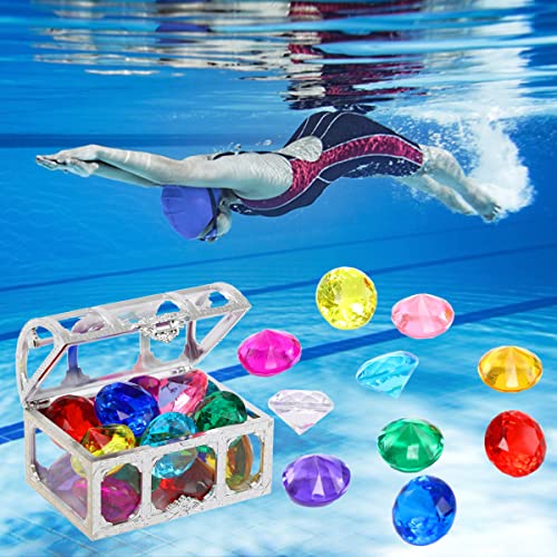 XIJUAN Diving gem Pool Toys Sand Toys,14Colorful Diamond Treasure Chest Summer Swimming gems Pirate Diving Toy Set Underwater Swimming toyChildren's Game Gifts for Boys and Girls(Silver White) - color: Silver White