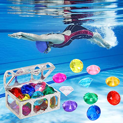XIJUAN Diving gem Pool Toys Sand Toys,14Colorful Diamond Treasure Chest Summer Swimming gems Pirate Diving Toy Set Underwater Swimming toyChildren's Game Gifts for Boys and Girls(Silver White) - color: Silver White