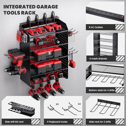 TRZZ Power Tool Organizer Wall Mount, 5-Layer Charging Station, Black - color: Black, size: 5-Layer with Charging Station