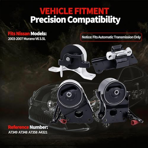 Engine Motor and Transmission Mount Set 4PCS with Sensors for Nissan Murano 3.5L 2003-2007 FWD 2WD, Replaces A7349EL A7348 A7358EL A4321 Support Kit - style: 2003-2007 Nissan Murano 3.5L FWD 2WD