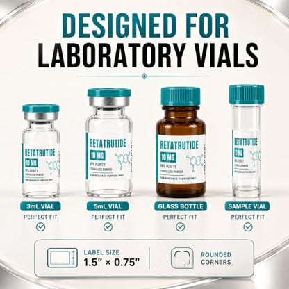 Custom Peptide Vial Labels for 3mL & 5mL Vials, Waterproof Vinyl Stickers