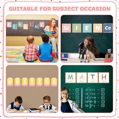 23 Pcs Core Subjects Bulletin Board Decorations Science Reading Math Writing Banner Reading Bulletin Board Poster Boho Subject Label Cutouts for Back to School Classroom Decoration Teacher Wall Decor
