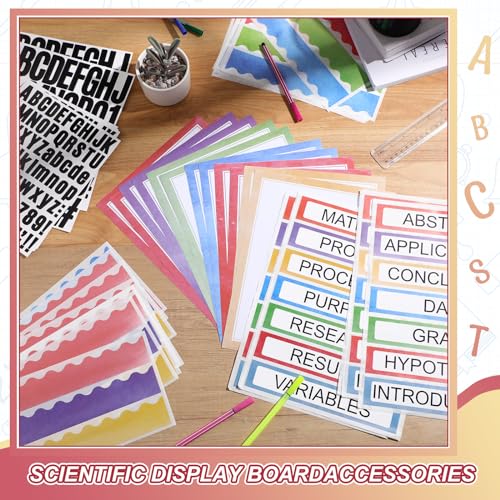 Sinload 92 Pcs Science Fair Board Supplies 60 Trim Scalloped Poster Boards 18 Presentation Subtitles 6 Project Titles 8 Letter Sticker for Classroom Display Boards(Pastel,Wave) - color: Pastel, style: Wave
