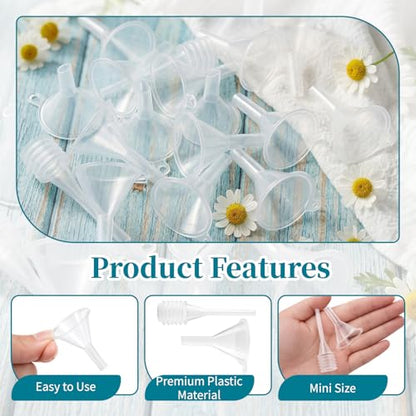 18 Pcs Small Funnels for Filling Small Bottles, Clear Mini Funnel Set