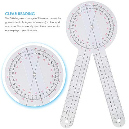 Goniometer Set 3 Pieces of 6/8/12 Inch Occupational Physical Therapy Protractor Tool Measurement Angle Ruler Kit Plastic 360 Degree Universal (3pc)