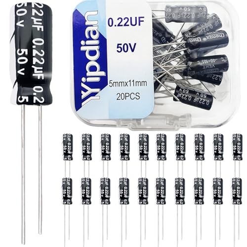 Electrolytic Capacitor YYipdian 0.22uF 50V 5x11mm High Temperature Resilience Aluminum Capacitors (Pack of 20) - size: 0.22uF 50V 5x11mm 20PCS