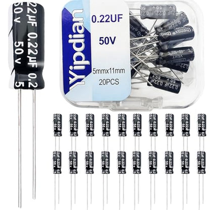 Electrolytic Capacitor YYipdian 0.22uF 50V 5x11mm High Temperature Resilience Aluminum Capacitors (Pack of 20) - size: 0.22uF 50V 5x11mm 20PCS